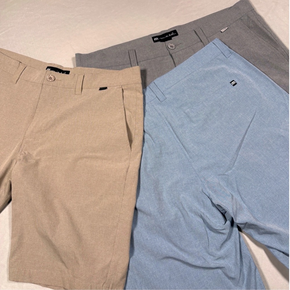 Travis Mathew Beck Performance Shorts Size 36 Lot 3 Pcs Grey Tan Blue Golf